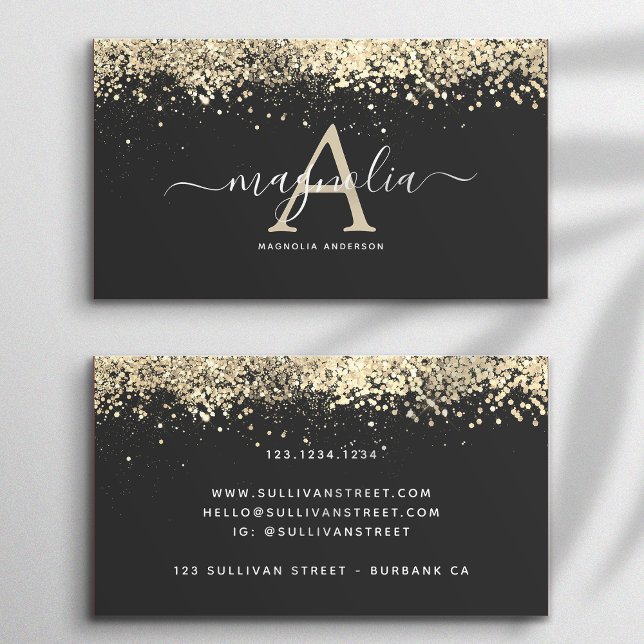 Black Glitter Monogram Sparkle Business Card (Creator Uploaded)