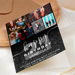 Black glitter ombre chic birthday photos grid card<br><div class="desc">Wish happy birthday to your bestie with this modern and girly black glitter sparkles ombre on editable white and add 6 of your favourite photo to this grid photo collage template.</div>