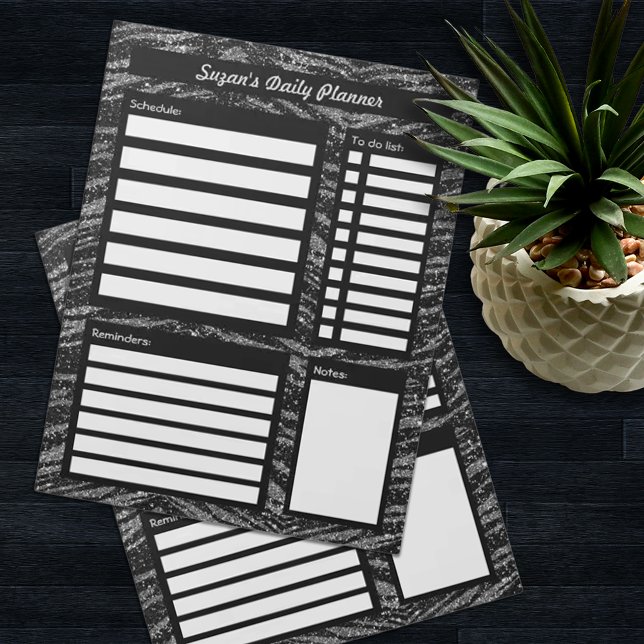 Black Glitter Pattern Personalised Daily Planner Notepad (Creator Uploaded)