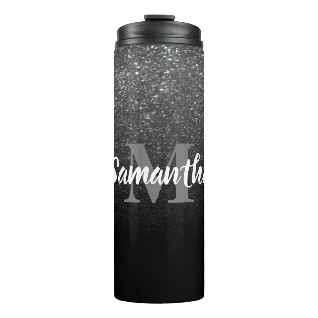 Black Glitter Pattern Thermal Tumbler (Front)