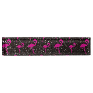 Black glitter pink flamingo nameplate