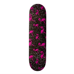 Black glitter pink flamingo skateboard