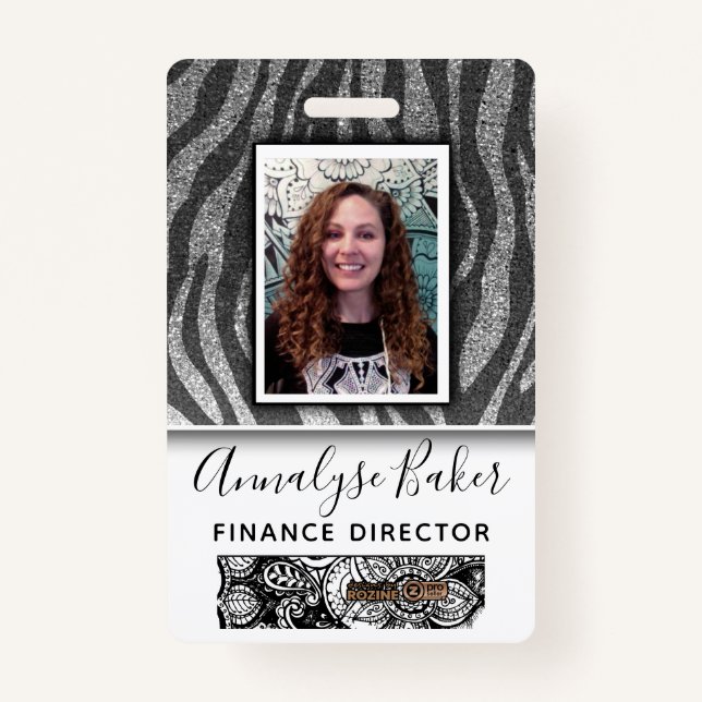 Black Glitter Professional CNA Nurse Photo Name ID Badge (Front)