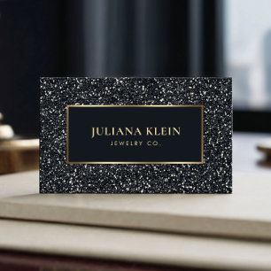 Black Glitter QR Code Elegant Business Card