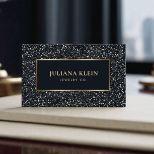 Black Glitter QR Code Elegant Business Card