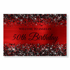 Black Glitter Red Foil 50th Birthday Welcome