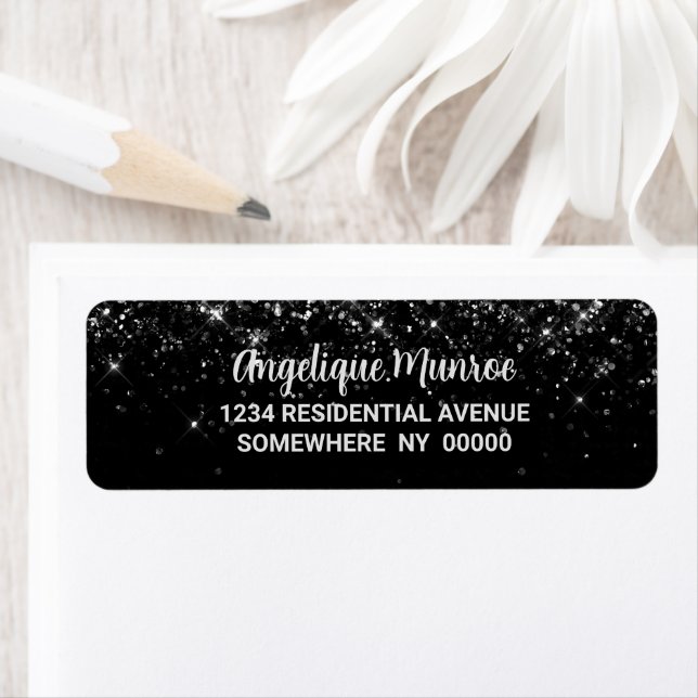 Black Glitter Return Address Label (Insitu)