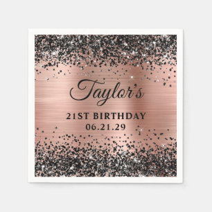 Black Glitter Rose Gold Foil 21st Birthday Napkin