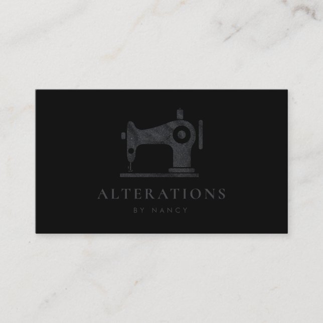 Black Glitter Sewing Machine Business Card (Front)