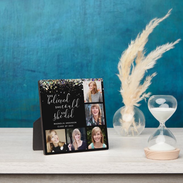 Black Glitter She Believed Photo Graduation Plaque (Insitu)