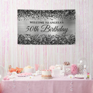 Black Glitter Silver Foil 50th Birthday Welcome Banner
