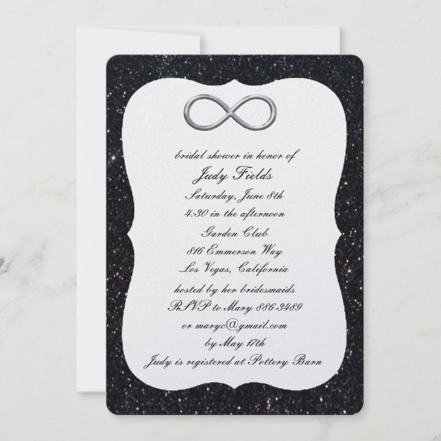 Black Glitter Silver Infinity Bridal Shower Invite (Front)