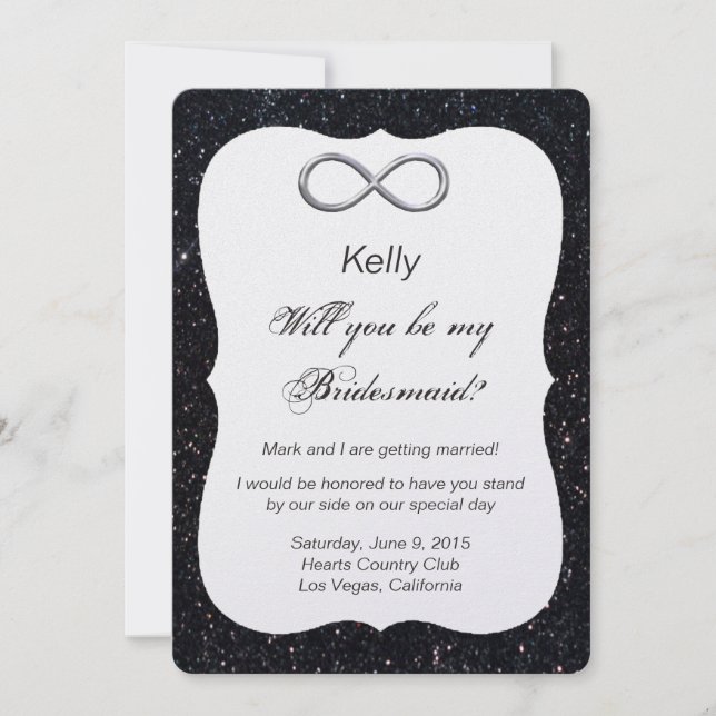 Black Glitter Silver Infinity Bridesmaid Card (Front)