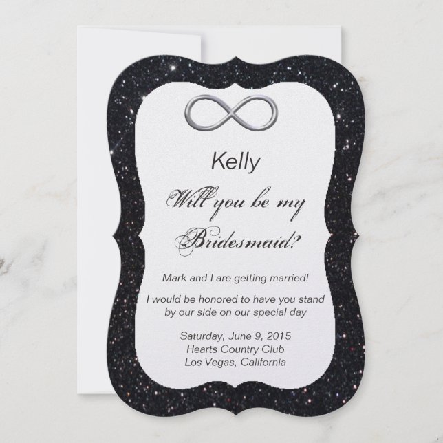 Black Glitter Silver Infinity Bridesmaid Card (Front)
