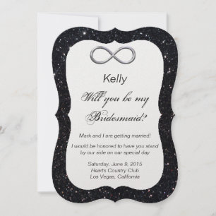 Black Glitter Silver Infinity Bridesmaid Card