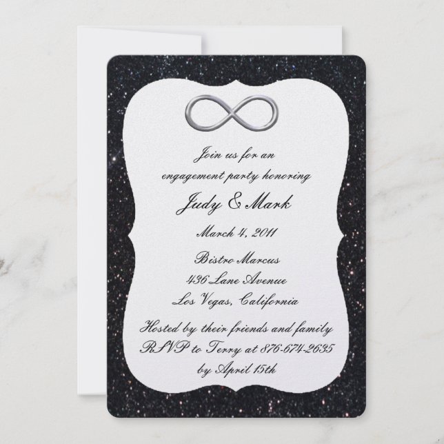 Black Glitter Silver Infinity Engagement Party Invitation (Front)