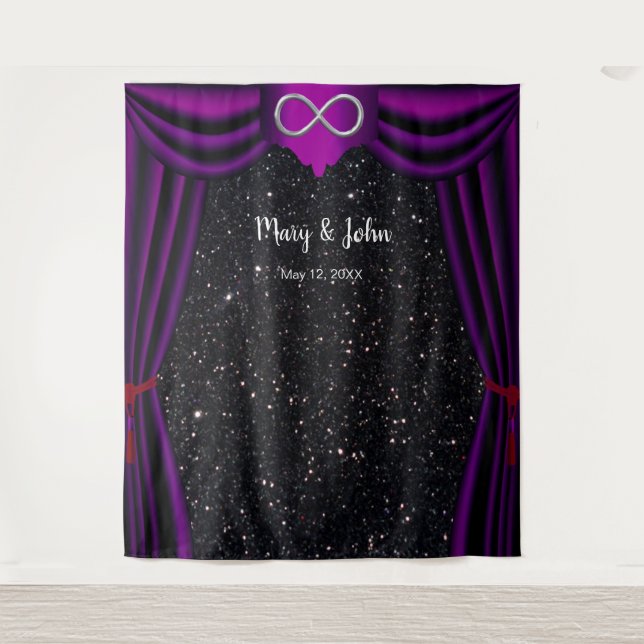 Black Glitter Silver Infinity Purple Curtain Tapestry (Front)