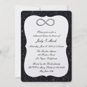 Black Glitter Silver Infinity Rehearsal Dinner Invitation