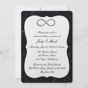 Black Glitter Silver Infinity Rehearsal Dinner Invitation