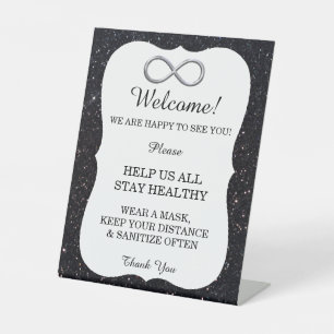 Black Glitter Silver Infinity Wedding Safety  Pedestal Sign