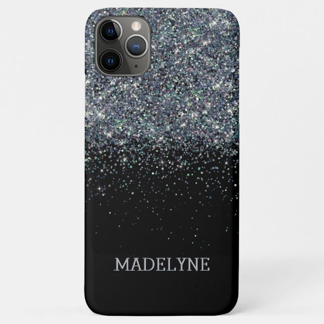 Black Glitter Sparkle Girly Personalised Name Case-Mate iPhone Case (Back)