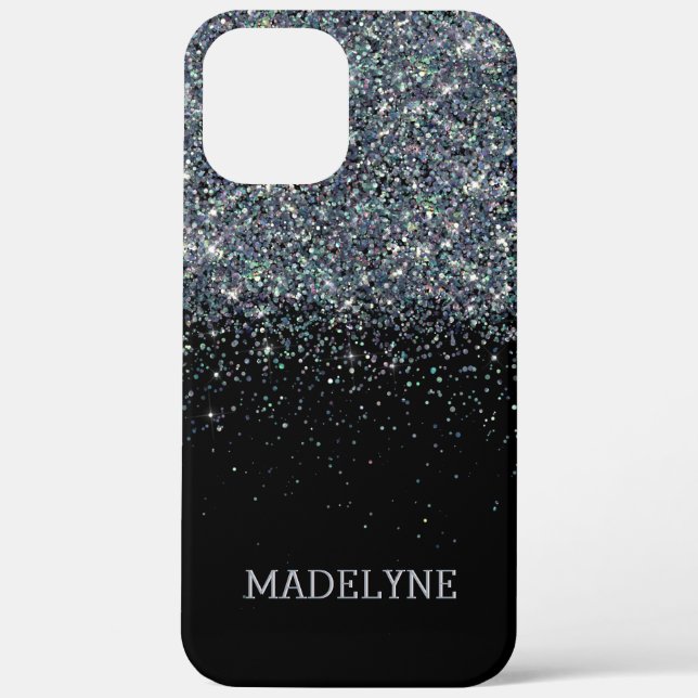 Black Glitter Sparkle Girly Personalised Name Case-Mate iPhone Case (Back)