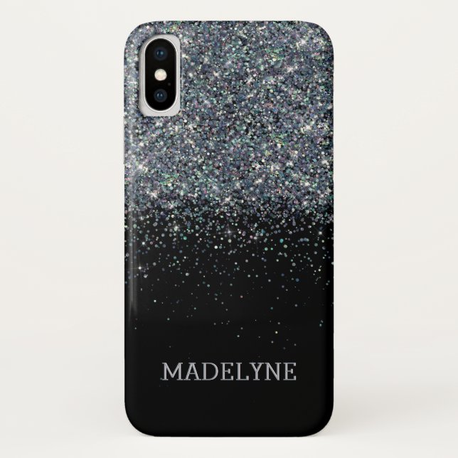 Black Glitter Sparkle Girly Personalised Name Case-Mate iPhone Case (Back)