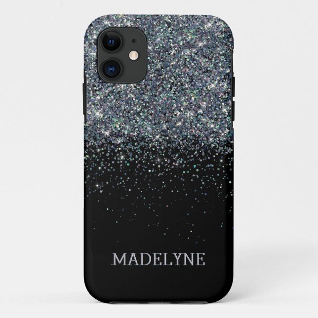 Black Glitter Sparkle Girly Personalised Name Case-Mate iPhone Case (Back)