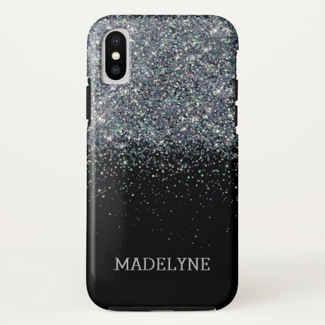 Black Glitter Sparkle Girly Personalised Name Case-Mate iPhone Case (Back)