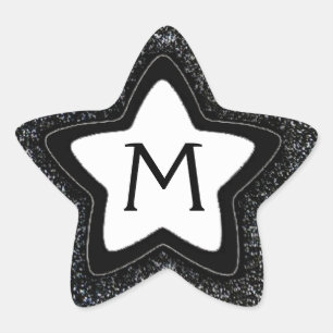 Black glitter star customisable monogram stickers