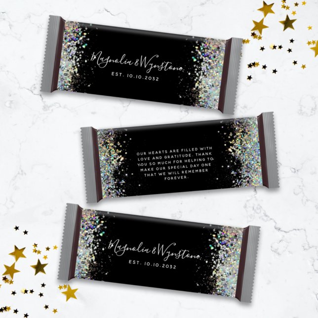 Black Glitter Wedding Favour Candy Bar Wrapper (Creator Uploaded)