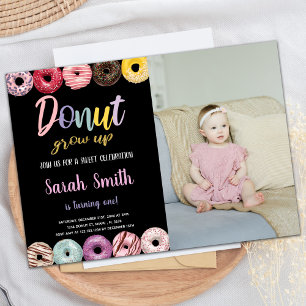 Black Glitter Yellow Photo Doughnut Invitations