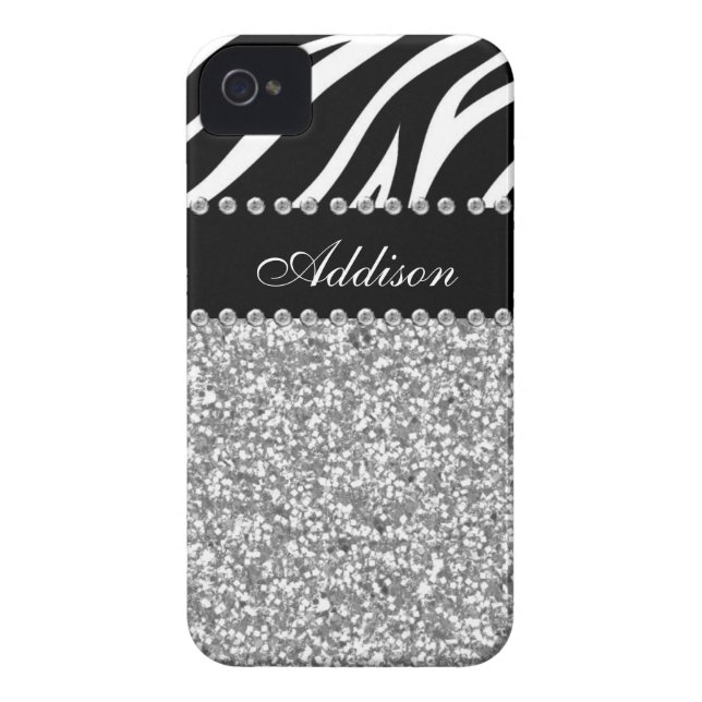 Black Glitter Zebra Print Rhinestone Girly Case (Back)