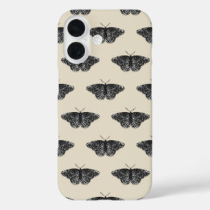 Black Glittery Butterfly Pattern on Cream iPhone 16 Case