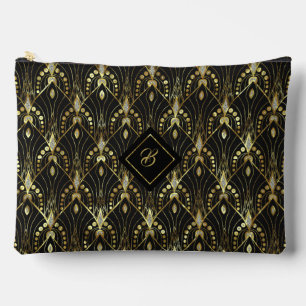 Black Glittery Gold & Silver Art Deco Pattern Accessory Pouch