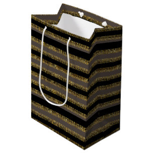 Black Glittery Gold Stripes Medium Gift Bag