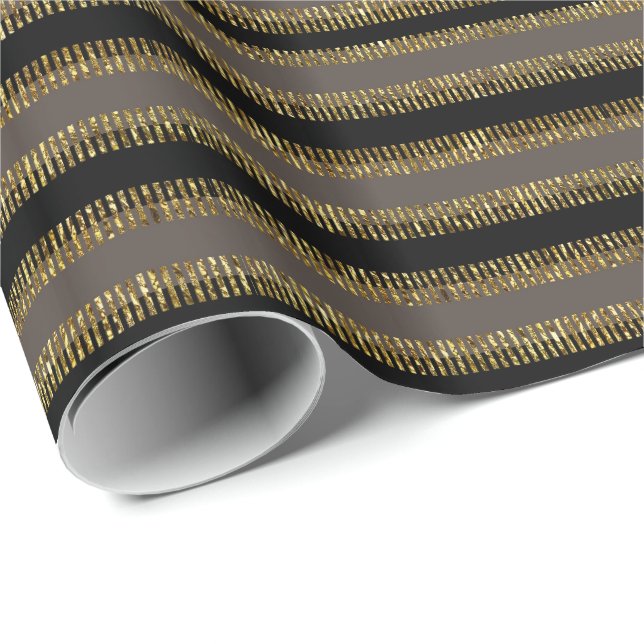 Black Glittery Gold Stripes pattern giftwrap paper (Roll Corner)