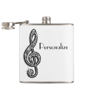 Black Glitzy Sparkly Music Notes Hip Flask
