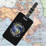 Black globe world map earth cruise names year luggage tag<br><div class="desc">The globe,  earth as decoration.  Black background.
Personalise and add your names and year,  vacation/travel destination
Back: Add your contact information</div>