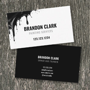 Black Glossy Drip Corner Splatter Design Painting Business Card