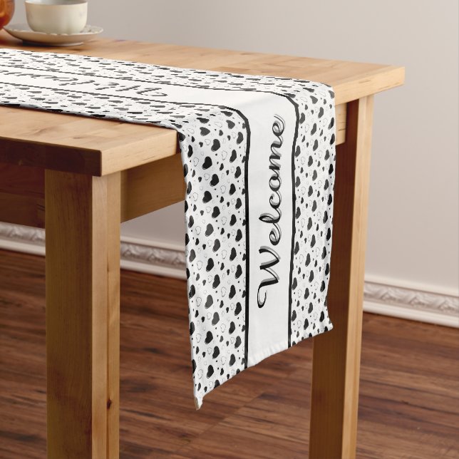 Black glossy hearts cute romantic pattern medium table runner (In Situ)