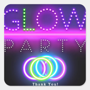 Black Glow Party Neon Lights Birthday Party Square Sticker