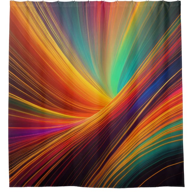 Black Glowing Lines Abstract Colourful Design Shower Curtain (Front)