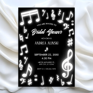 Black glows Music notes bridal shower Invitation