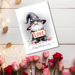 Black Gnome With Love Sign Valentines Holiday Card