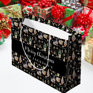 Black gnomes nordic farmhouse Christmas  Large Gift Bag