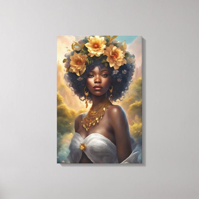 Black Goddess in Flower Garden Canvas Print (Front)