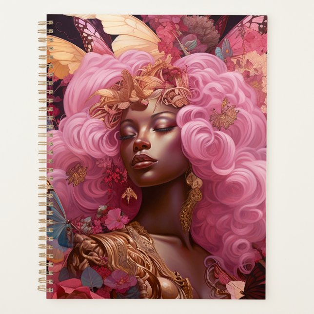 Black Goddess In Pink and Gold Planner (Front)