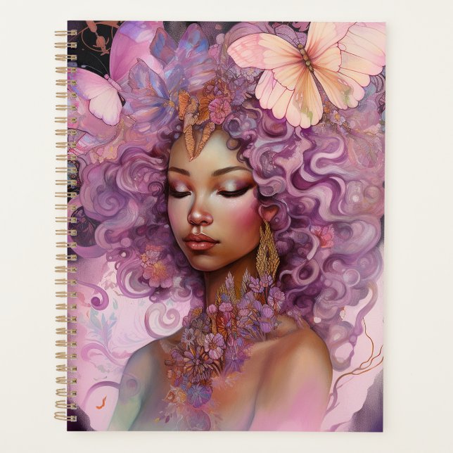 Black Goddess Pink Purple Fantasy Art Planner (Front)