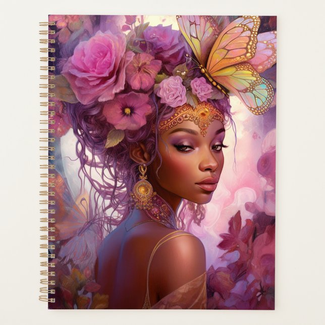 Black Goddess Pink Purple Fantasy Art Planner (Front)